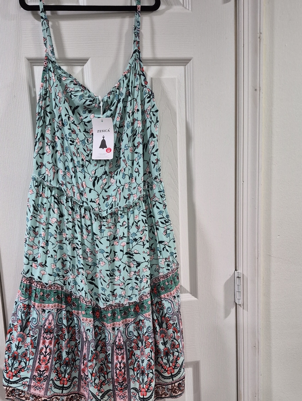 Zesica Mint Floral Spaghetti-Strap Mini Dress
